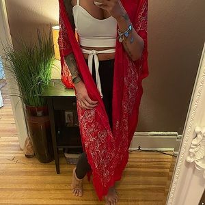 Gorgeous Boho/Gypsy Red Shawl/Cape